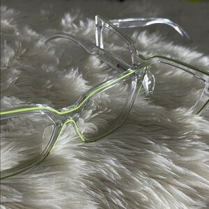 Clear Cat-Eye Glasses with Neon Green Trim